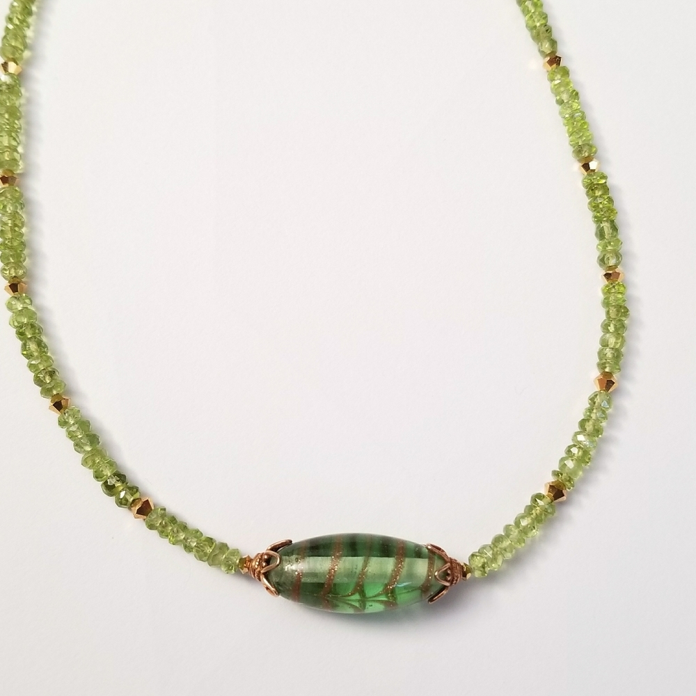 Peridot necklace gemstone bead necklace art glass gem stone handmade - Picture 7 of 16